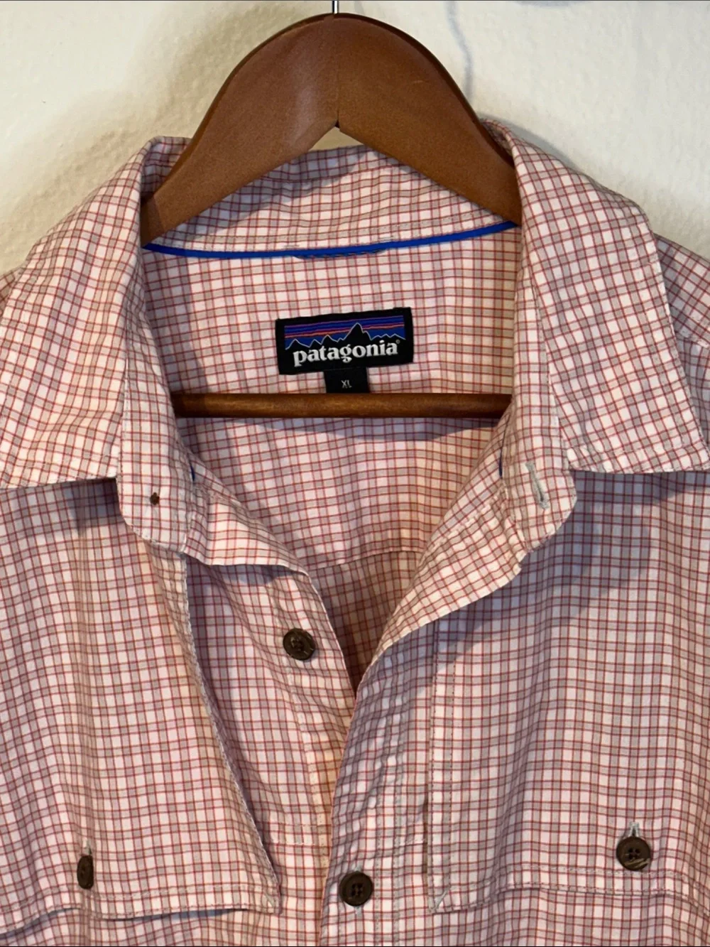 Patagonia Pink and White Check Long-Sleeve Button Shirt
